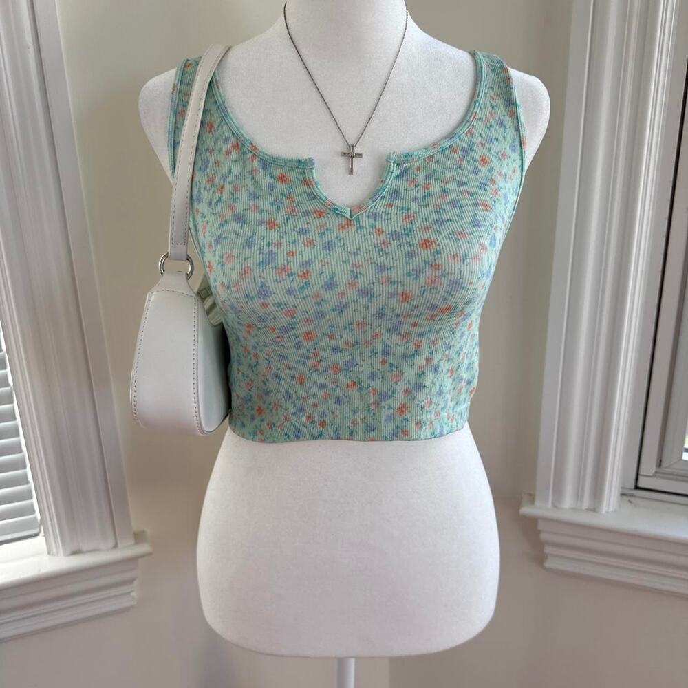 Aeropostale blue background floral print crop top